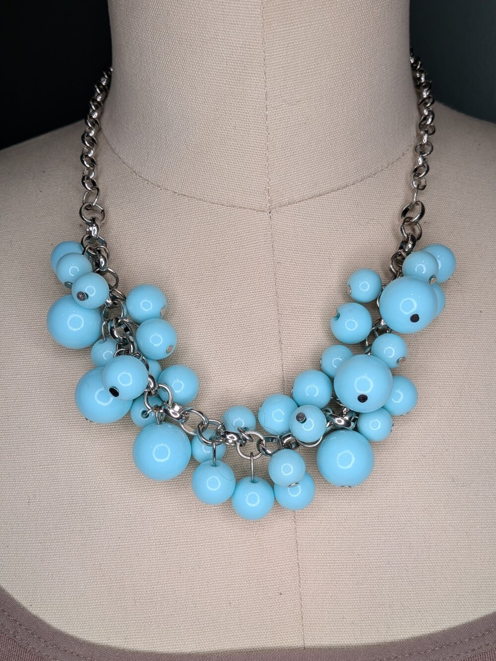 Chunky Robin Egg Blue Multi Size Bubble Cluster Statement Necklace